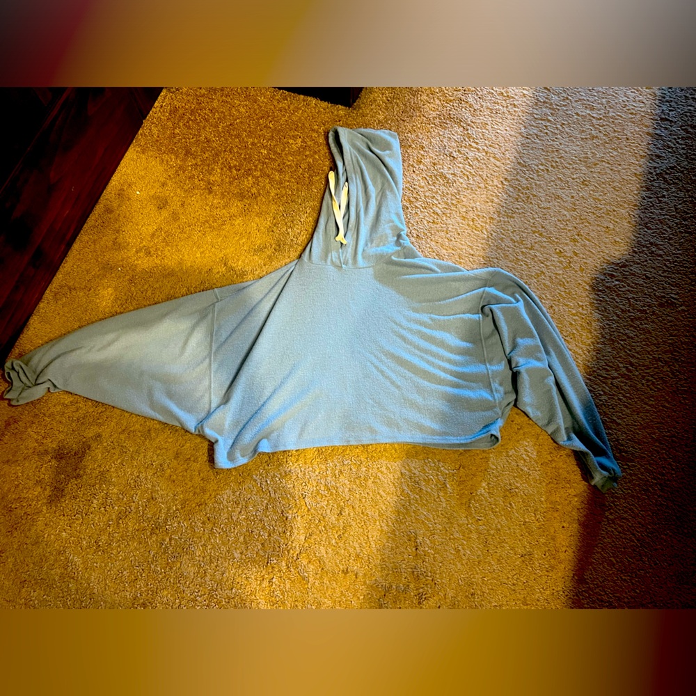 Pale blue batwing sleeve soft hoody sweater